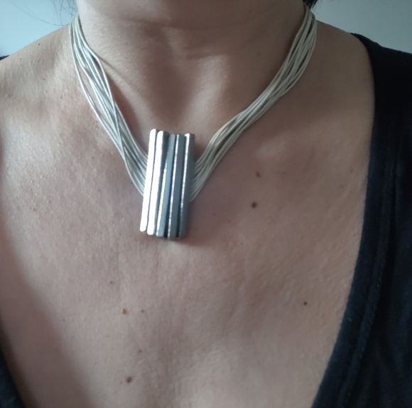 Modernist Multi-Strand Bar Pendant Necklace by Anne-Marie Chagnon - Picture 4 of 7